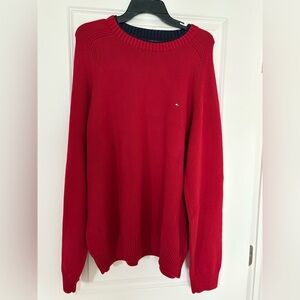Tommy Hilfiger Mens large Red Pullover Sweater 100% cotton preppy golf crew neck